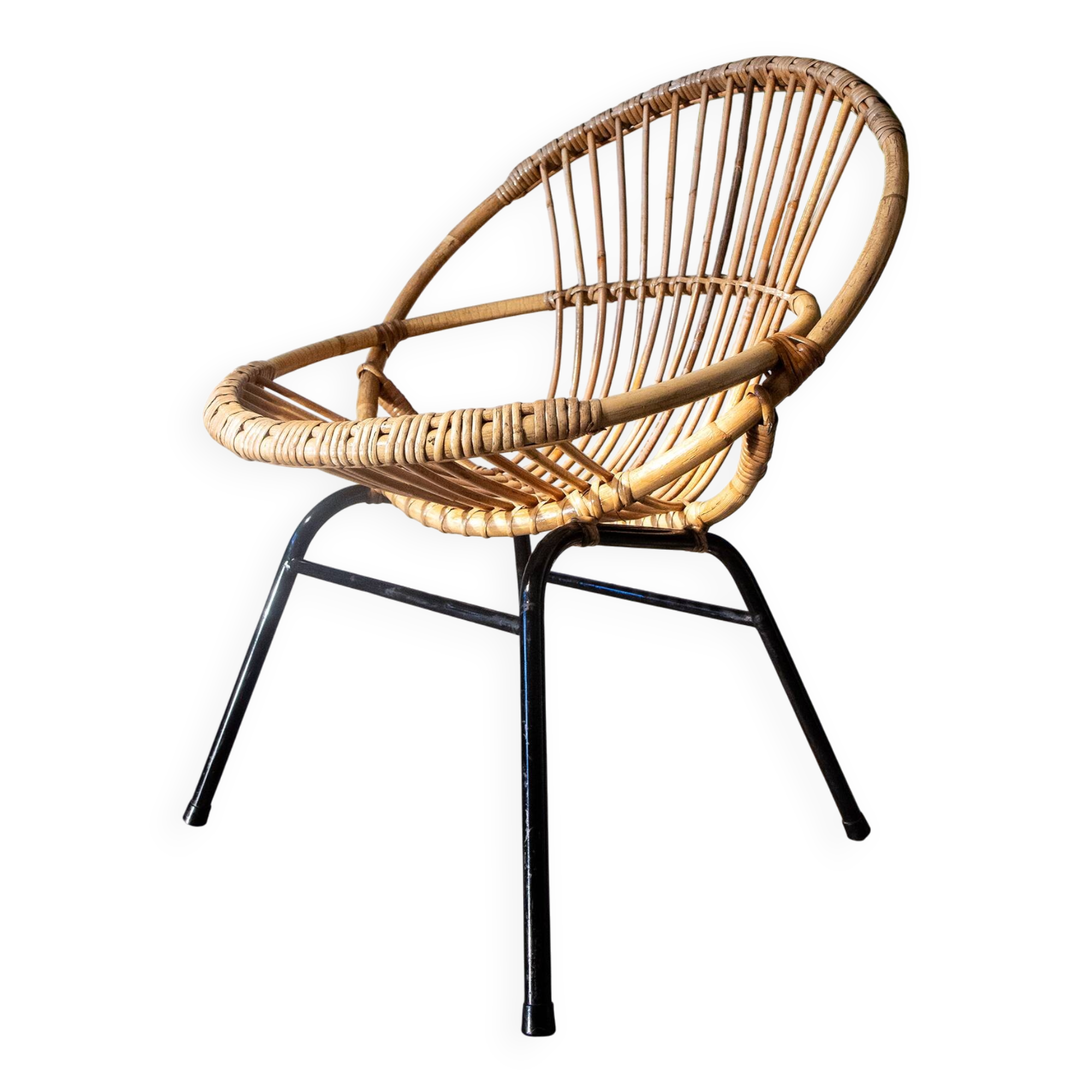 Rattan and steel basket chair, 1970s
