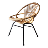 Rattan and steel basket chair, 1970s
