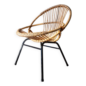 Rattan and steel basket chair, 1970s