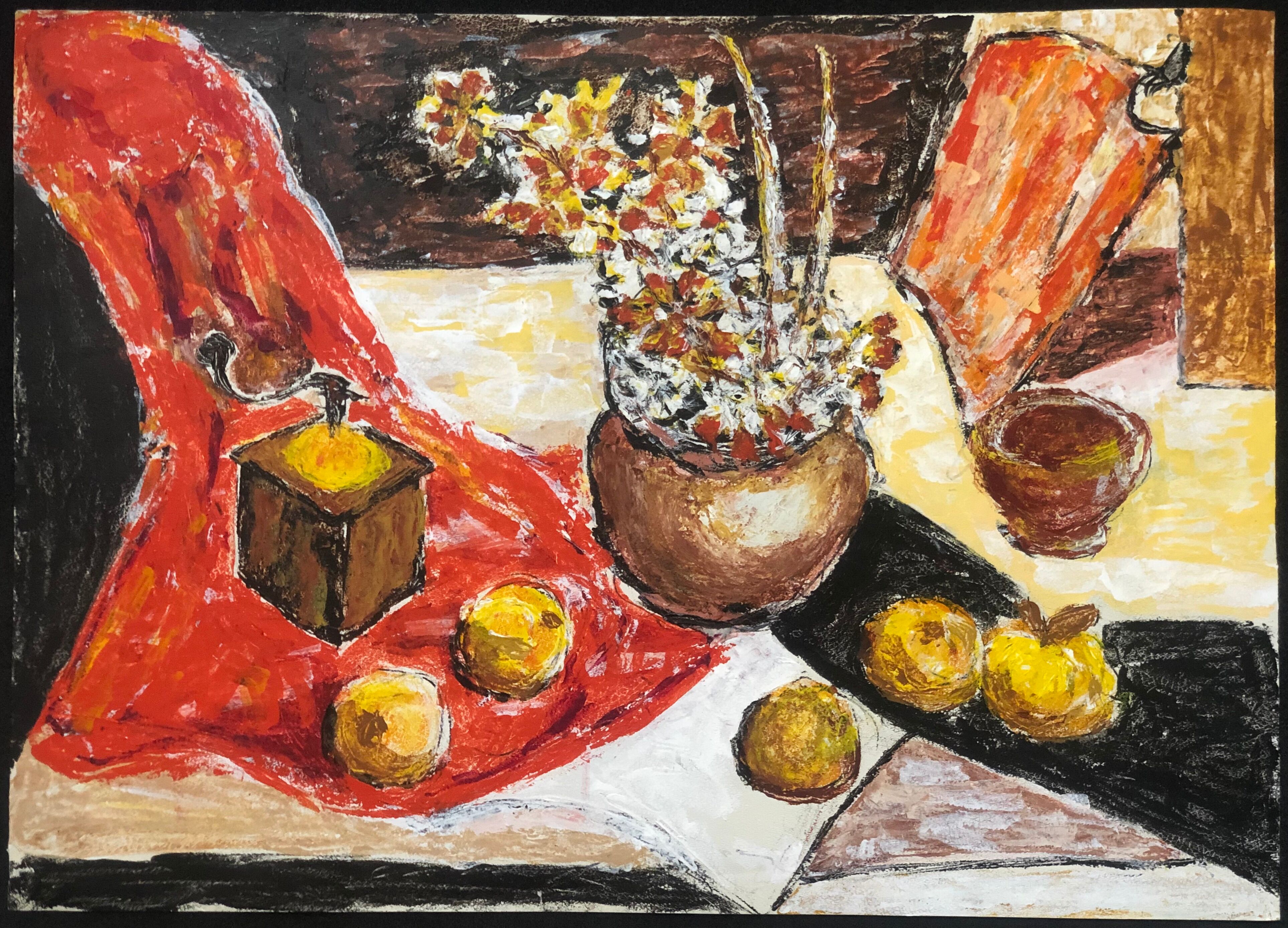 Large still life flowers fruit and mill around 1980 anonymous 70 cm by 50 cm