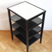Late 1940s Czechoslovak Functionalist Étagère in Black Wood and Bevelled Gl