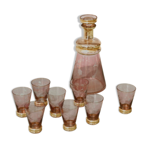Service à liqueur verre rose et