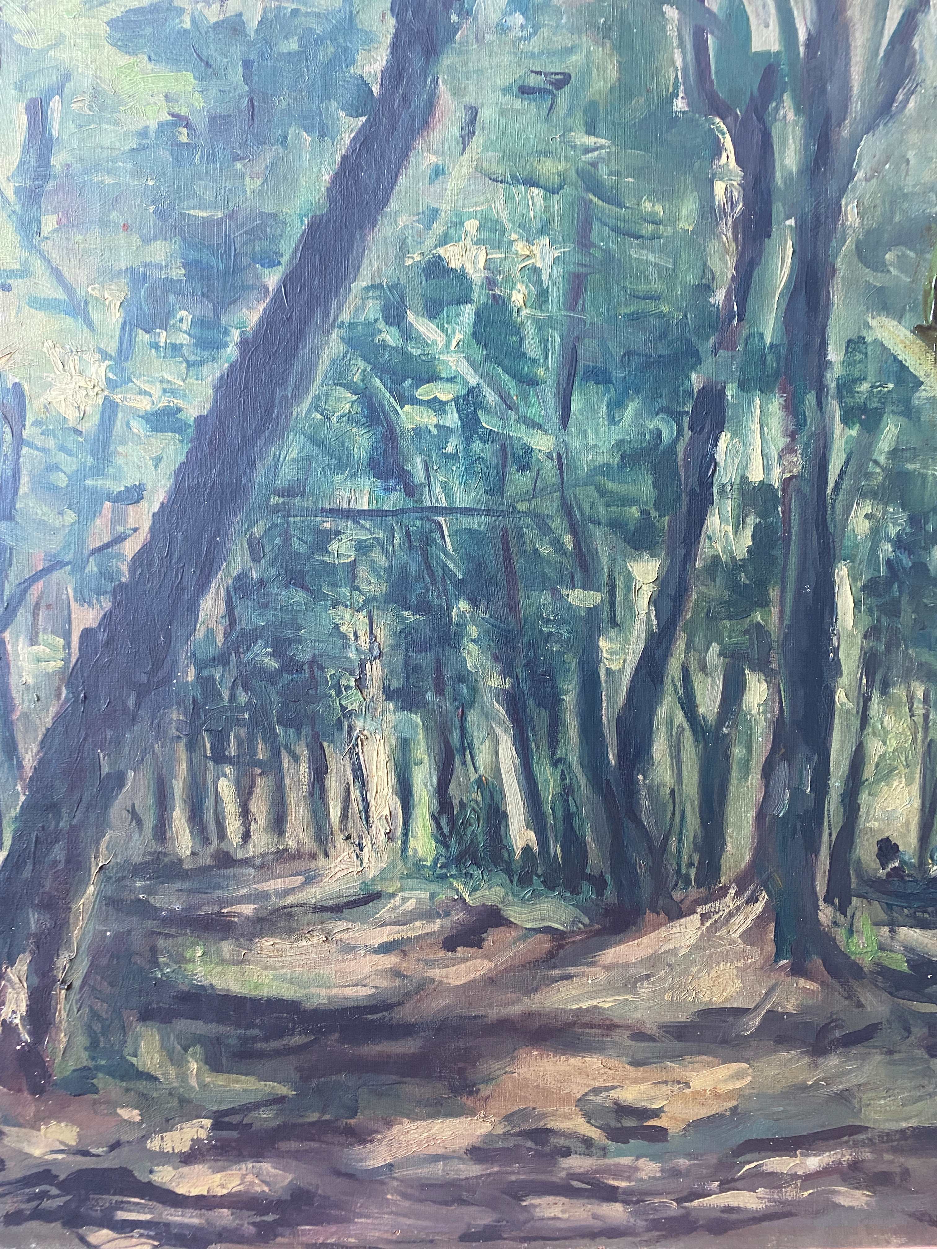 HST painting "Animated undergrowth" Post impressionist signed (XIX°/XX°)