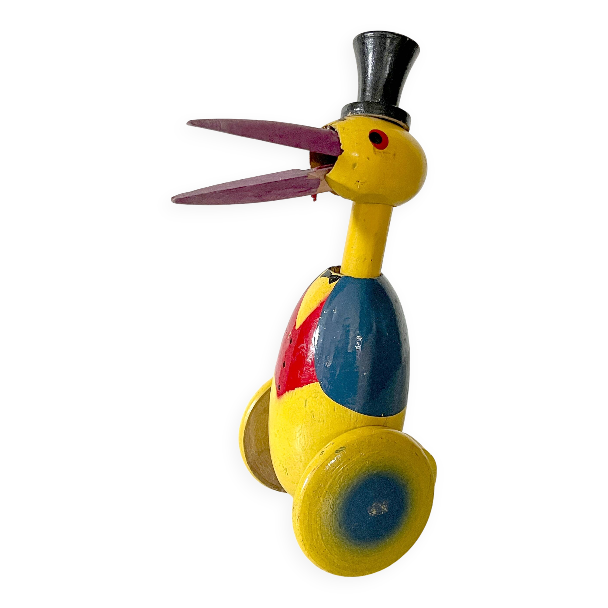 Old push toy, wooden stork