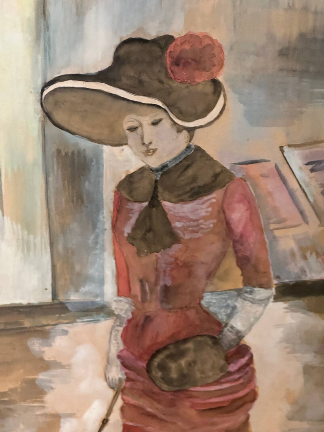 Large Framed Watercolor - An Elegant Woman - Signed 1900s