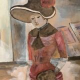 Grande Aquarelle Encadrée - Une Élégante - Signée période 1900