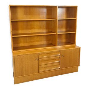 Bibliothèque vintage en teck avec tiroirs