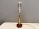 Table lamp from Danish Vitrika in brass, amber colored hard pressed glass, with a shade holder.