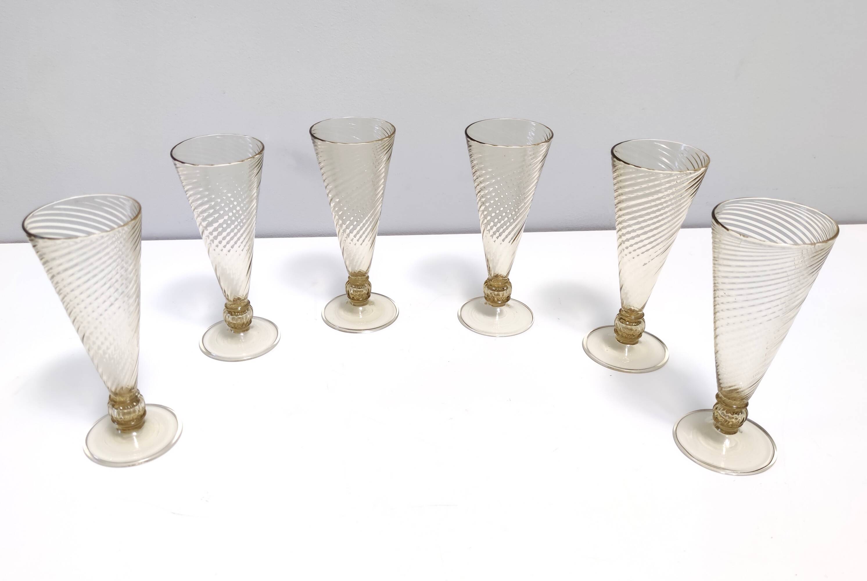 Set of Six Amber Murano Drinking Glasses by Vittorio Zecchin, Italy