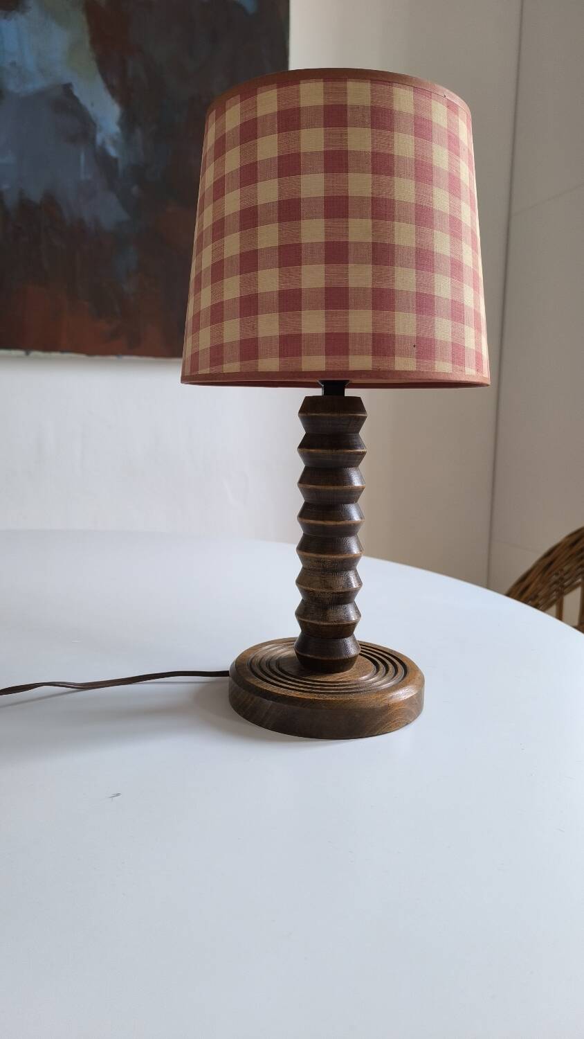 Charles Dudouyt style turned wood table lamp