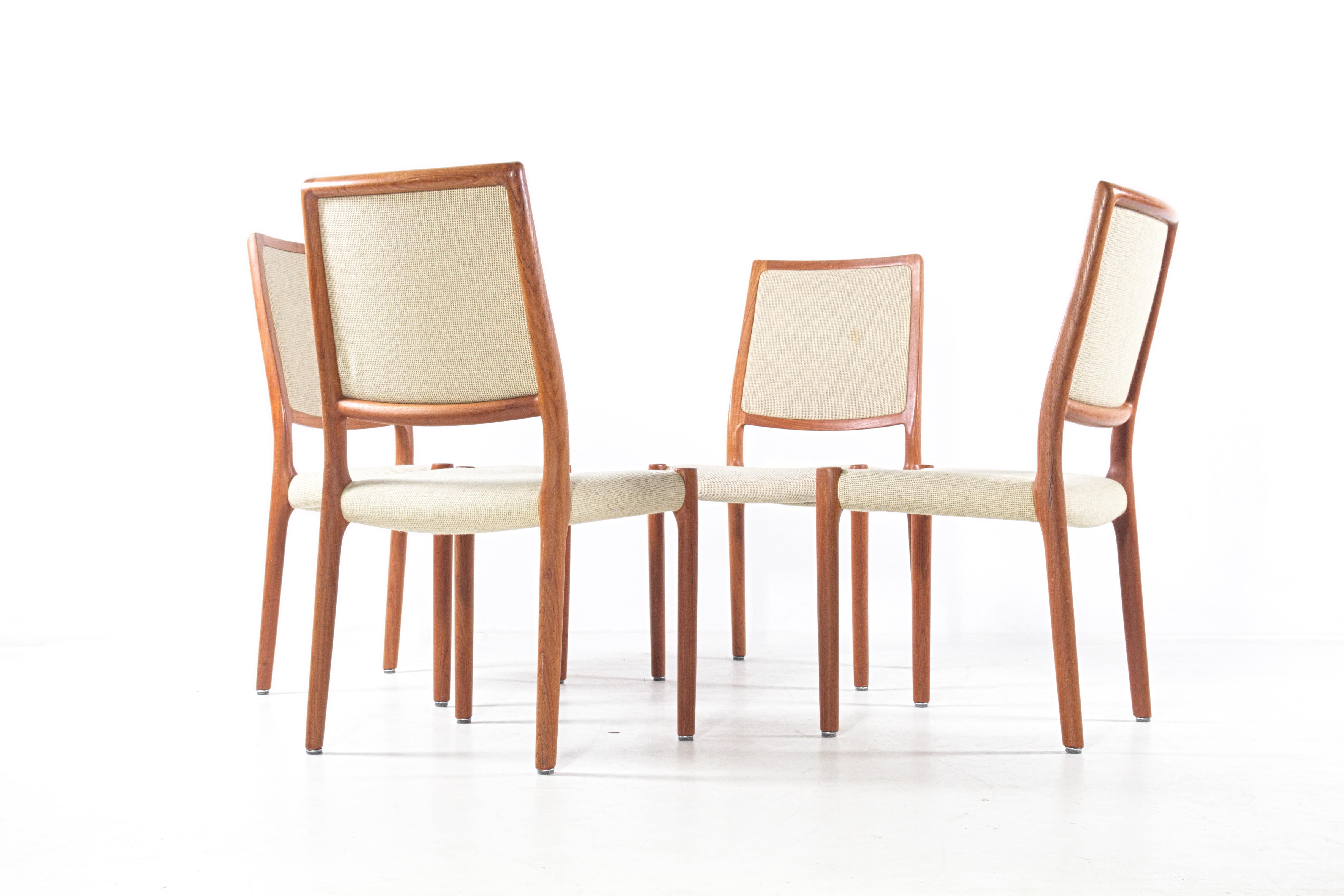 Set of four vintage chairs by Niels Otto Moller,  mid-century Denmark, teak, wool fabric, new upholstery on request