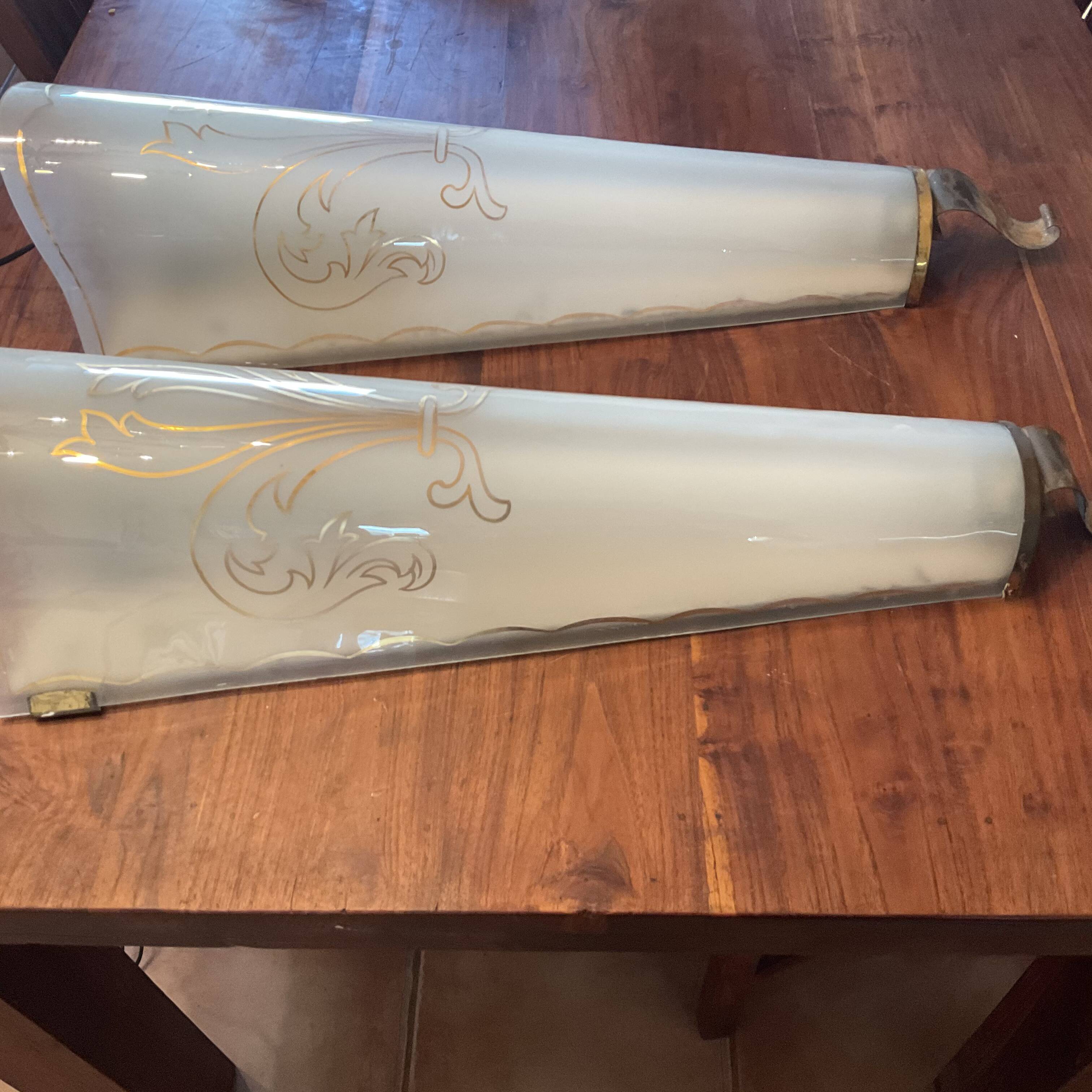 Large pair of art deco domed glass hotel lobby sconces