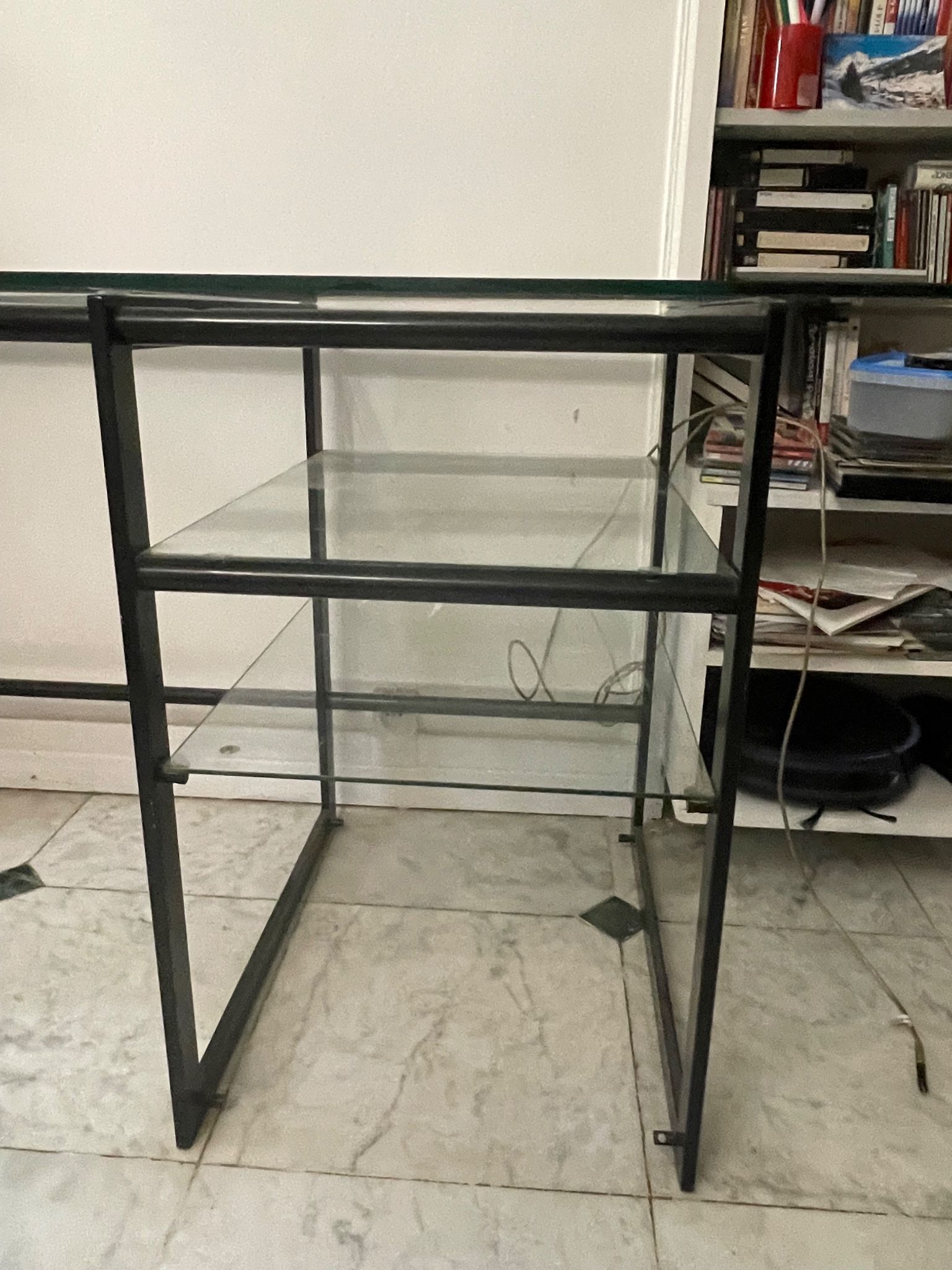 Large desk design in glass and black metal