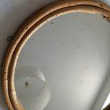 Vintage round rattan mirror 1950 29cm