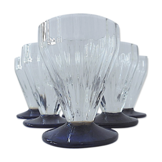 Suite of six art-deco glasses with port or crystal sherry by the house DAUM