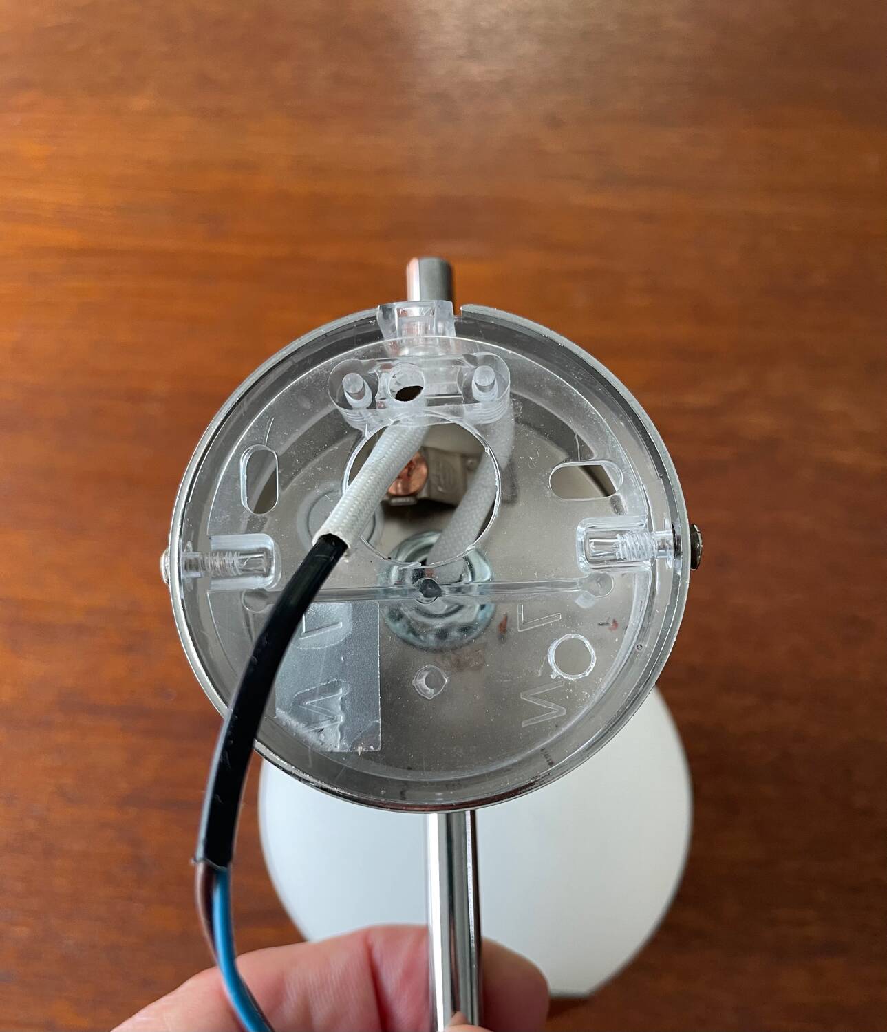 Chrome metal wall light and opaline ball