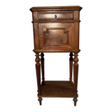 Antique bedside table in solid wood, turned base