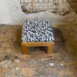 Ottoman vintage en bois et tissu jacquard, 1960/70