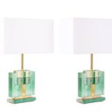 Paire de lampes en verre de Murano, irisé vert. 20e-21e siècle.