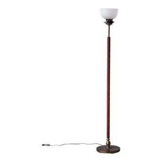 Leather and Brass Mid-Century Swedish Floor Lamp by Einar Backstrom