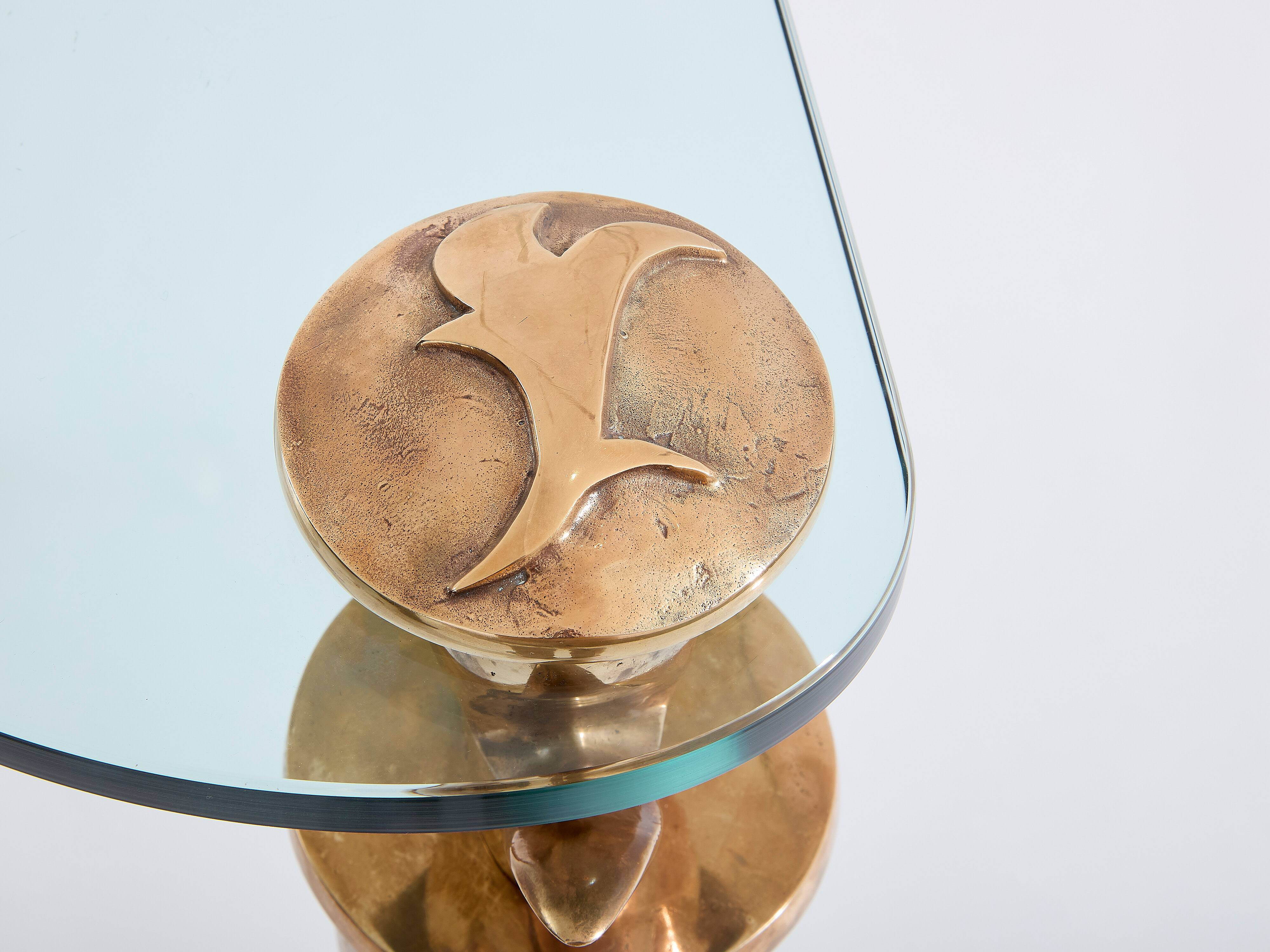 Console chêne massif et bronze verre signée Garouste & Bonetti 1995