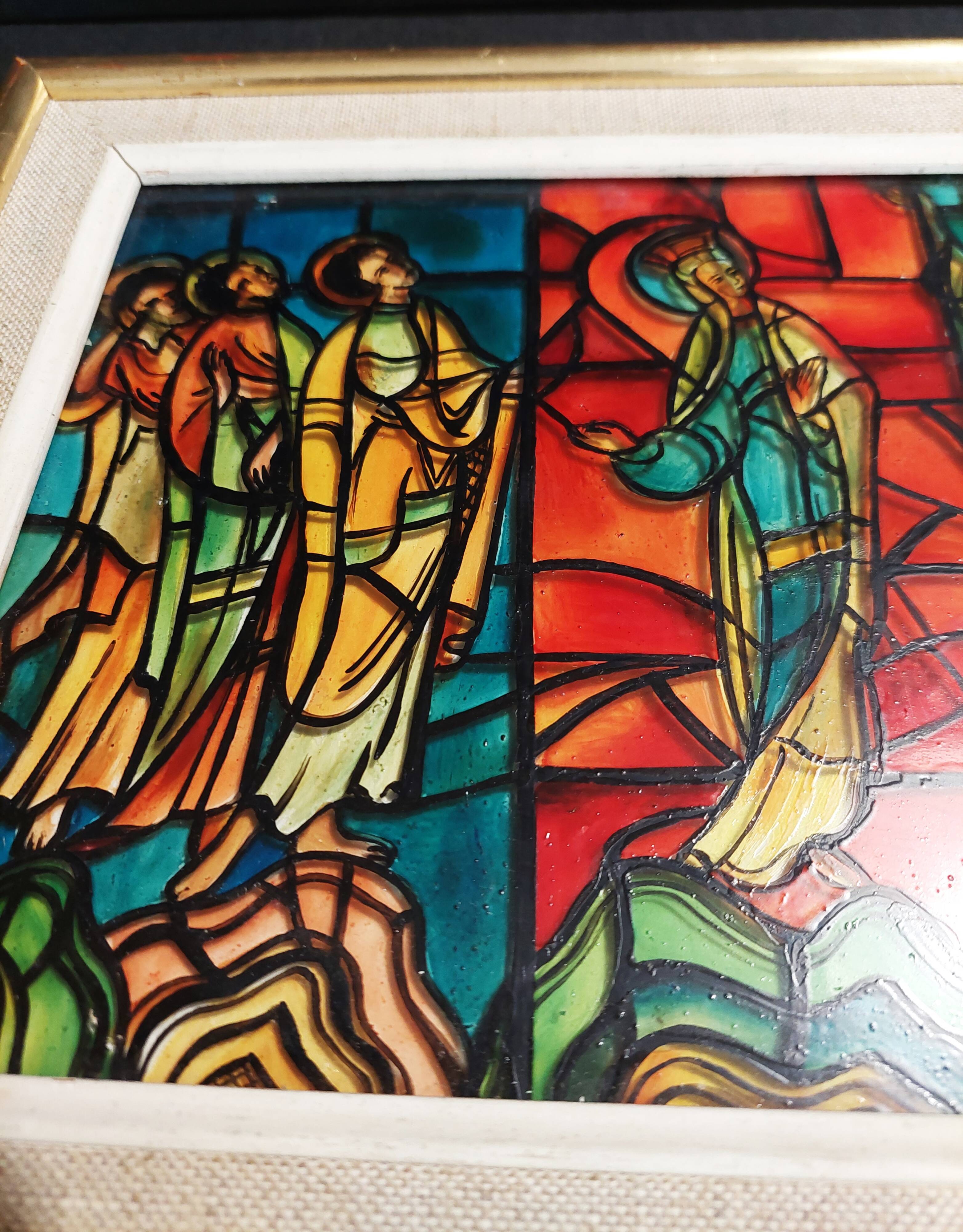 Frame reproduction fake stained glass window of the ascension of Le Mans cathedral 1960s