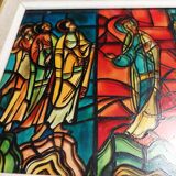Frame reproduction fake stained glass window of the ascension of Le Mans cathedral 1960s
