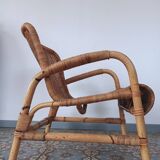 Rattan and bamboo armchair, 70s