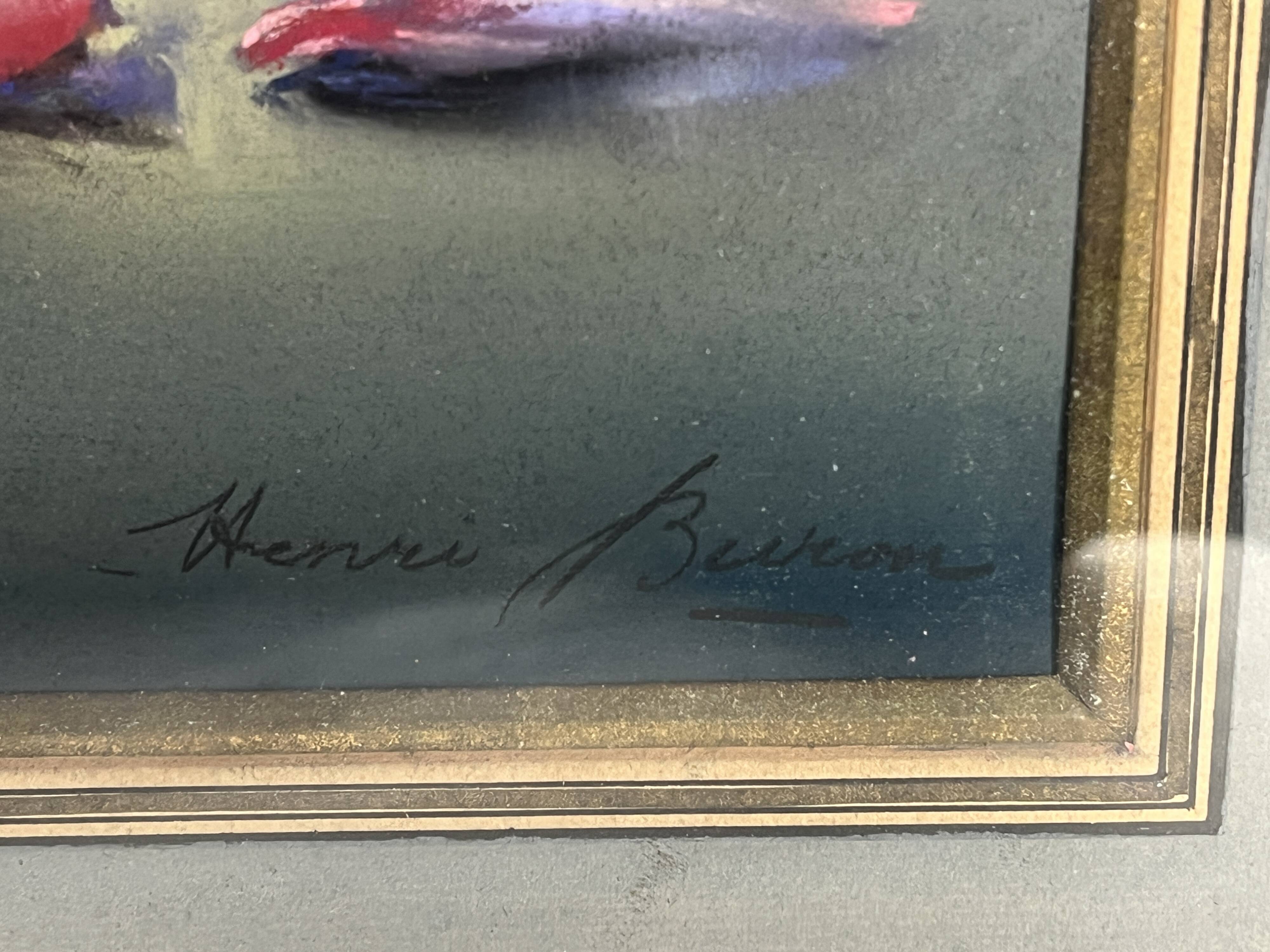 BURON Henri, Pastel still life bouquet of anemones signed around 1950