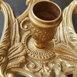 Bourgeoir à main/Rat de cave, Phénix/Paon, en laiton. Style Art Nouveau