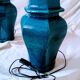 2 blue crackle ceramic desk lamp bases, 1950s