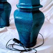2 blue crackle ceramic desk lamp bases, 1950s