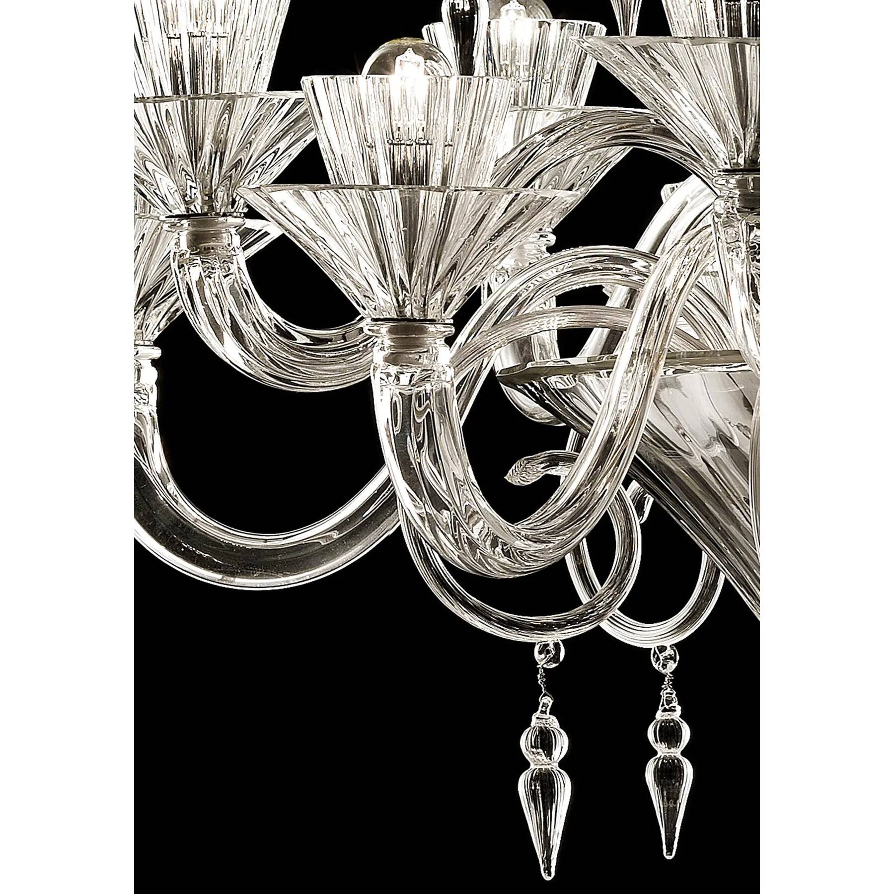 Majestic Imperial Murano Glass “Rigadin” Chandelier in Crystal Clear