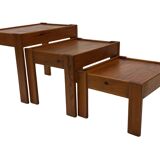 Vintage set of 3 side tables nesting pine wood 60s