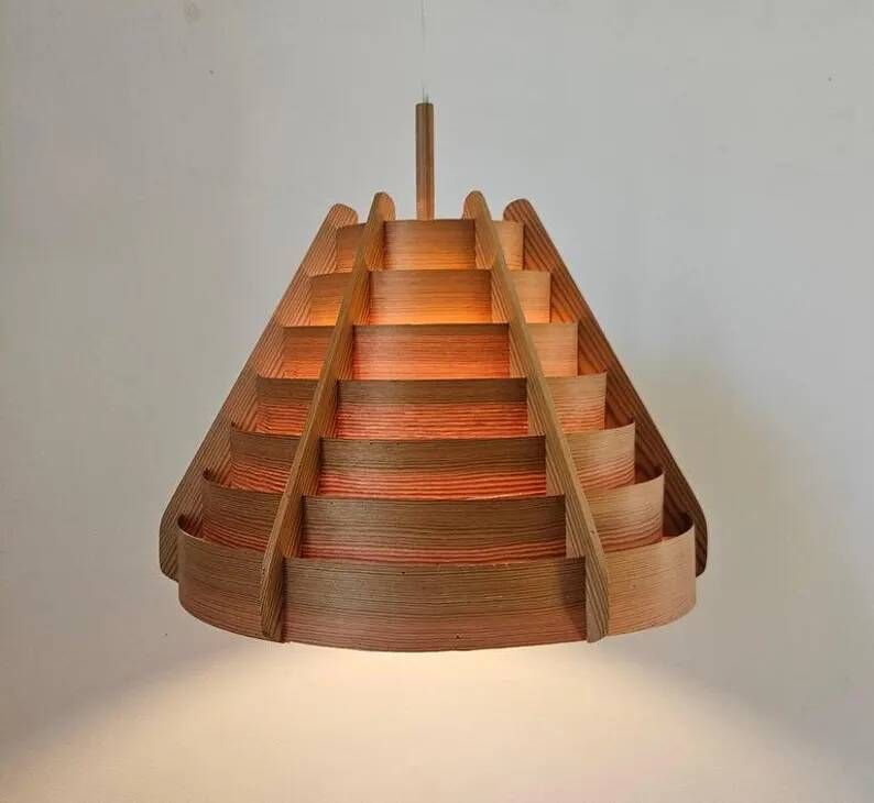 Rare Midcentury Large Wooden Pendant, Hans-Agne Jakobsson, Sweden, 1960s