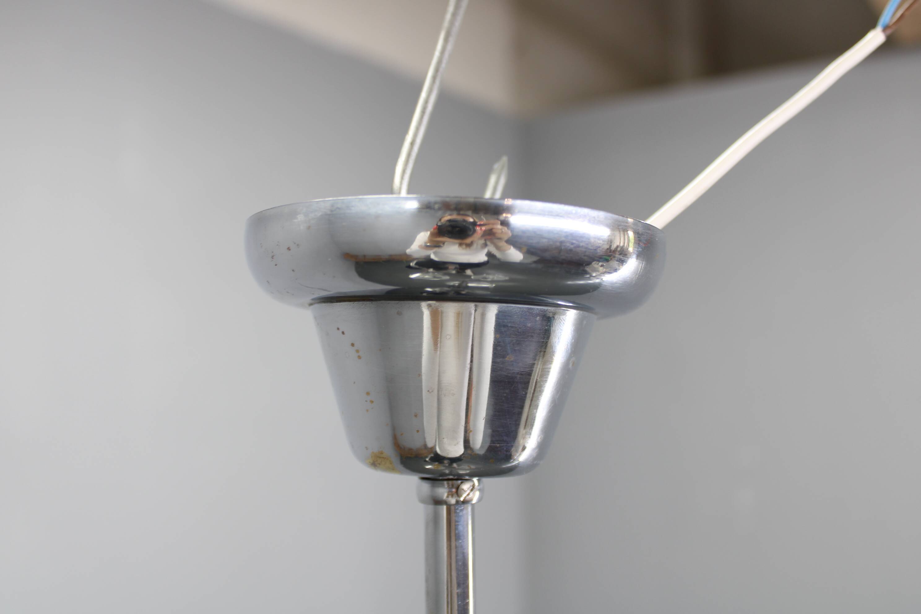 Restored Bauhaus or Art Deco chrome and glass chandelier, Czechoslovakia