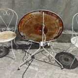 Iron garden furniture forge table, 2 armchairs and 2 chairs
