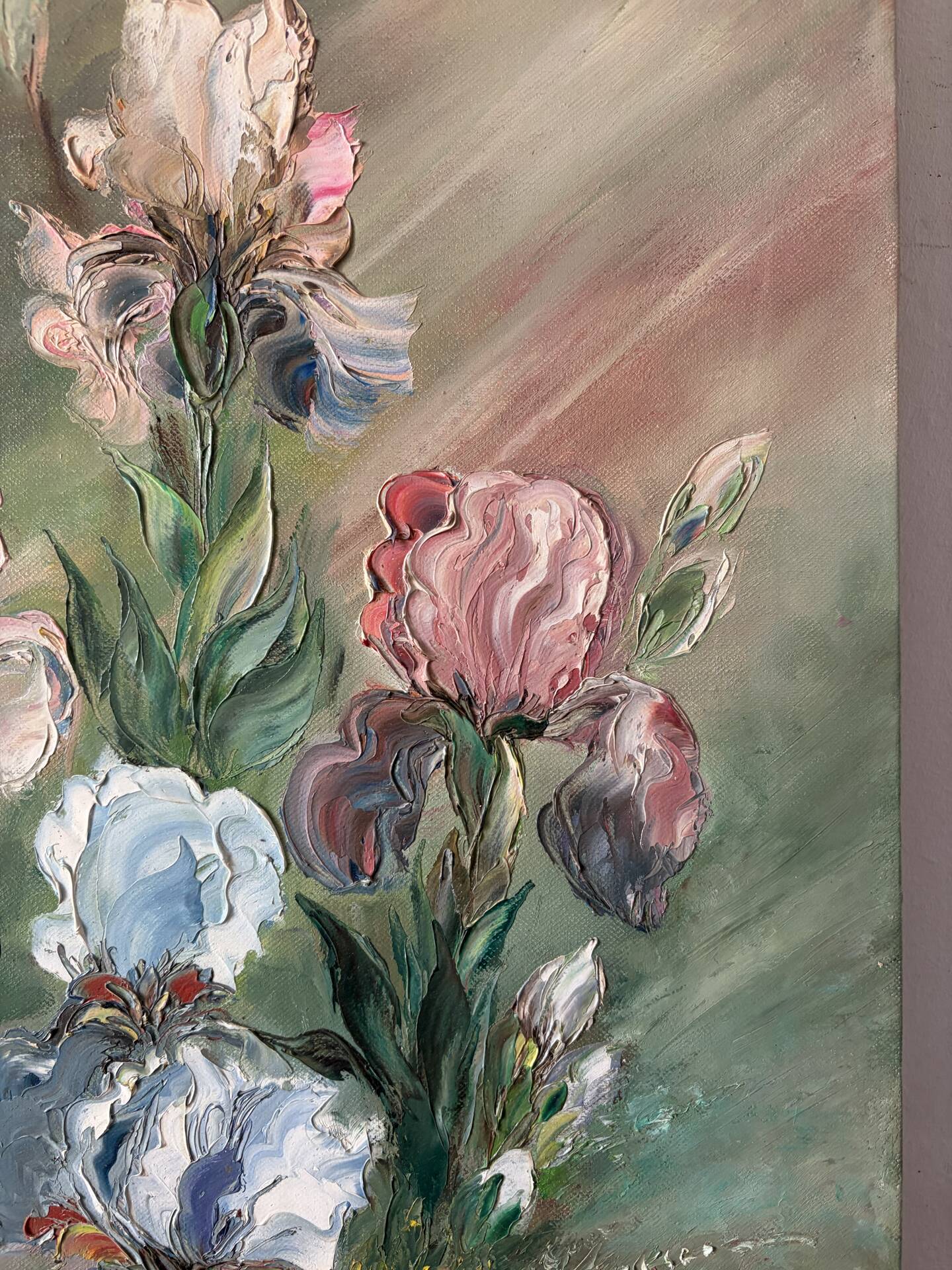 Les iris, huile au couteau signée