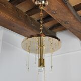 Two-tone chandelier by Zero Quattro, 3 levels, orange and transparent murano glass, Italy, 1970