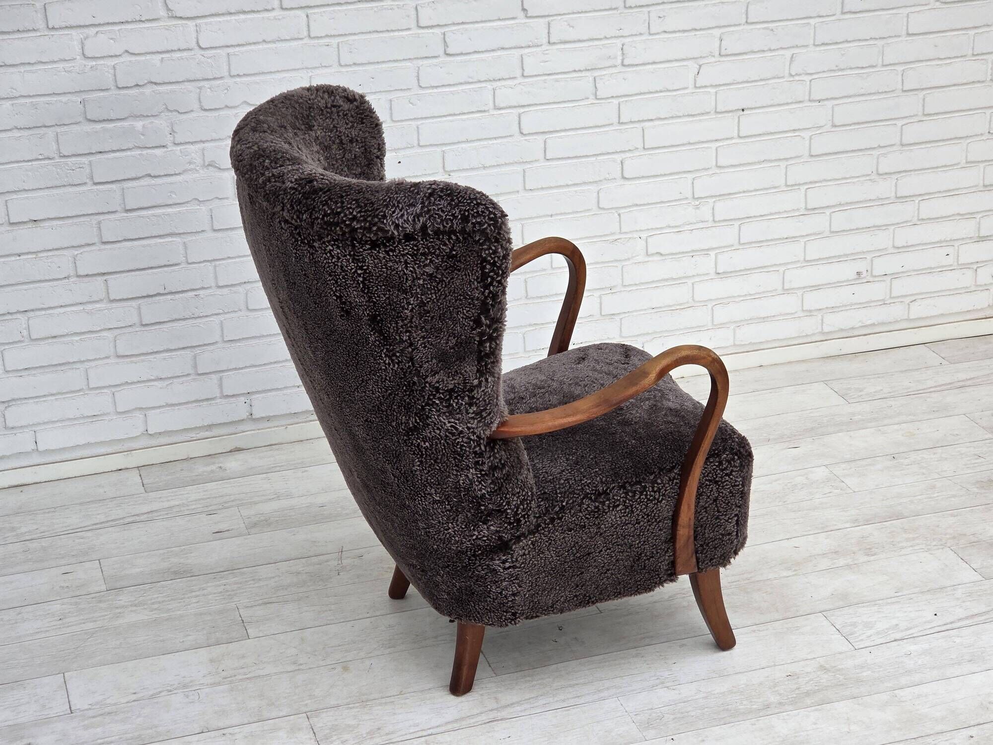 1960s, Danish armchair, reupholstered, genuine sheepskin.