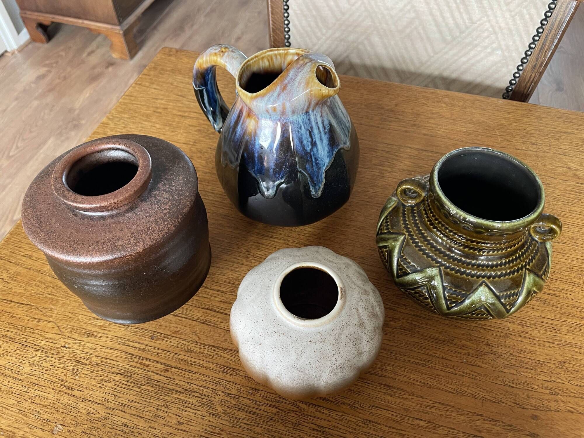 Set of 4 vintage French and German vases - Strehla, Vallauris, Steuler