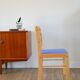 Set of 4 solid pine chairs, reupholstered in ocean blue wool, 1980.