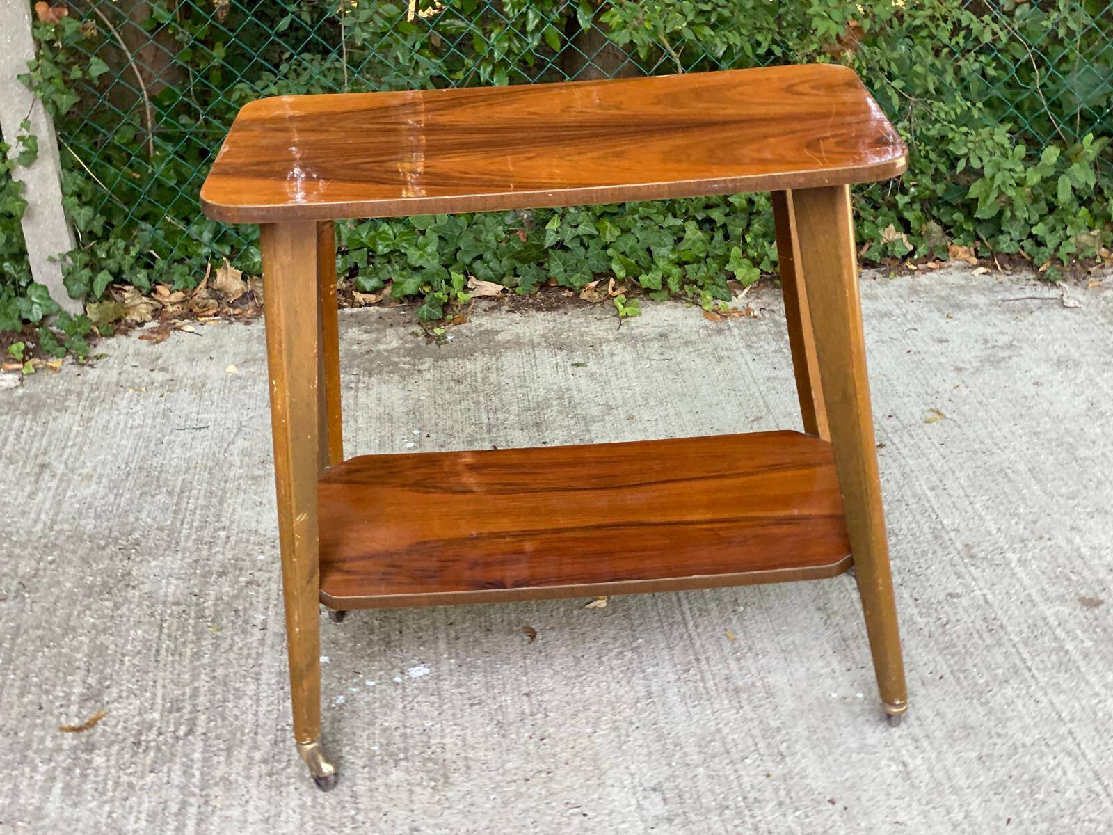 Scandinavian art deco serving trolley 1950 double top gilded rosewood