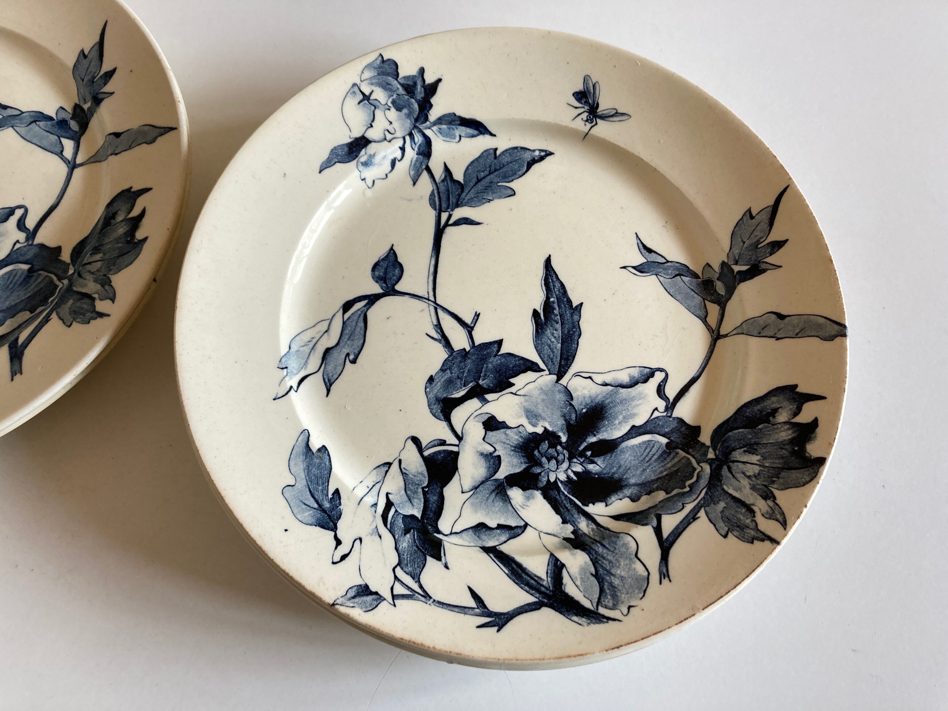 Set of 6 plates poppies faience of Gien 19th decoration Summer