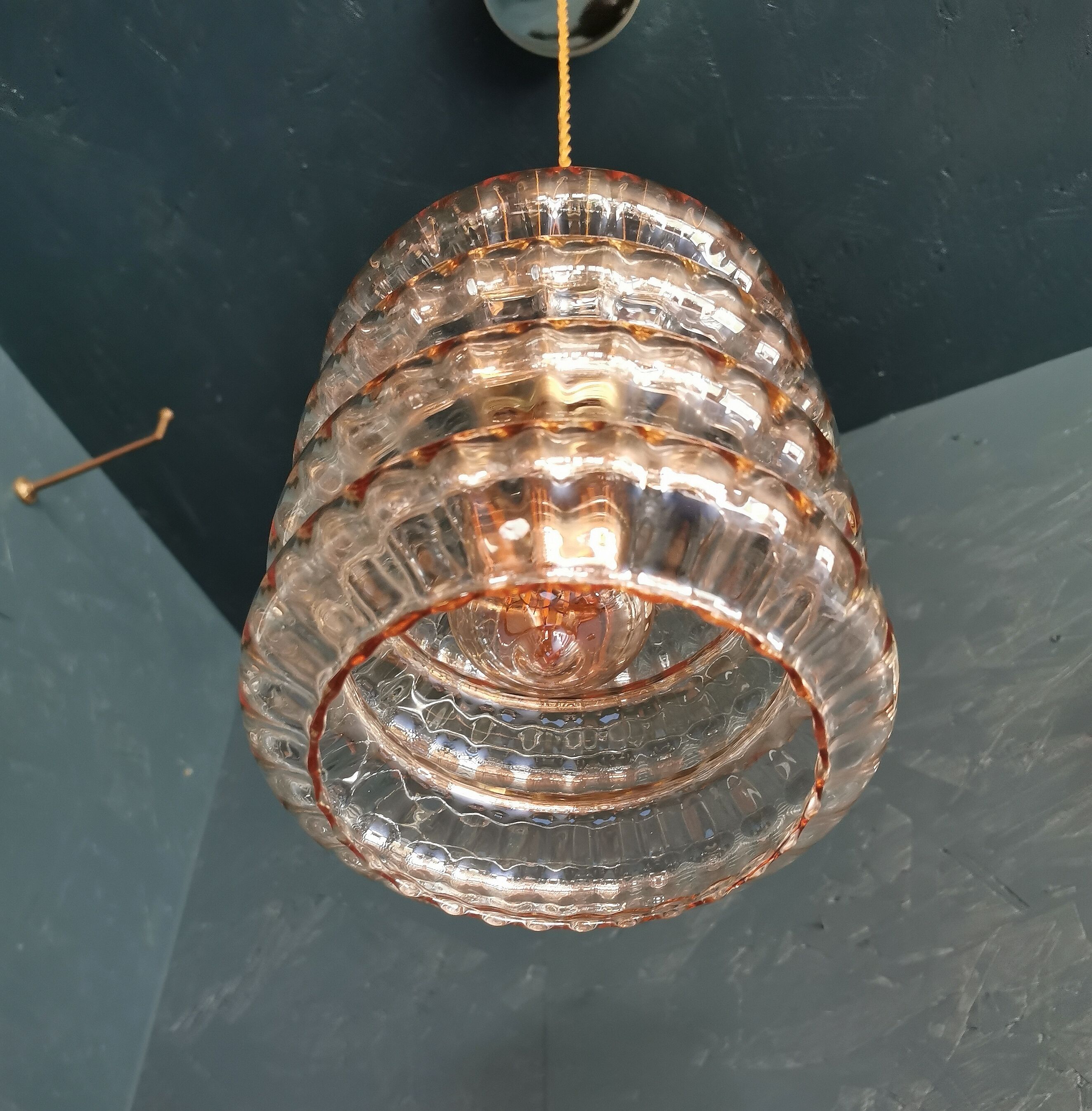 Pendant light 60s golden amber glass