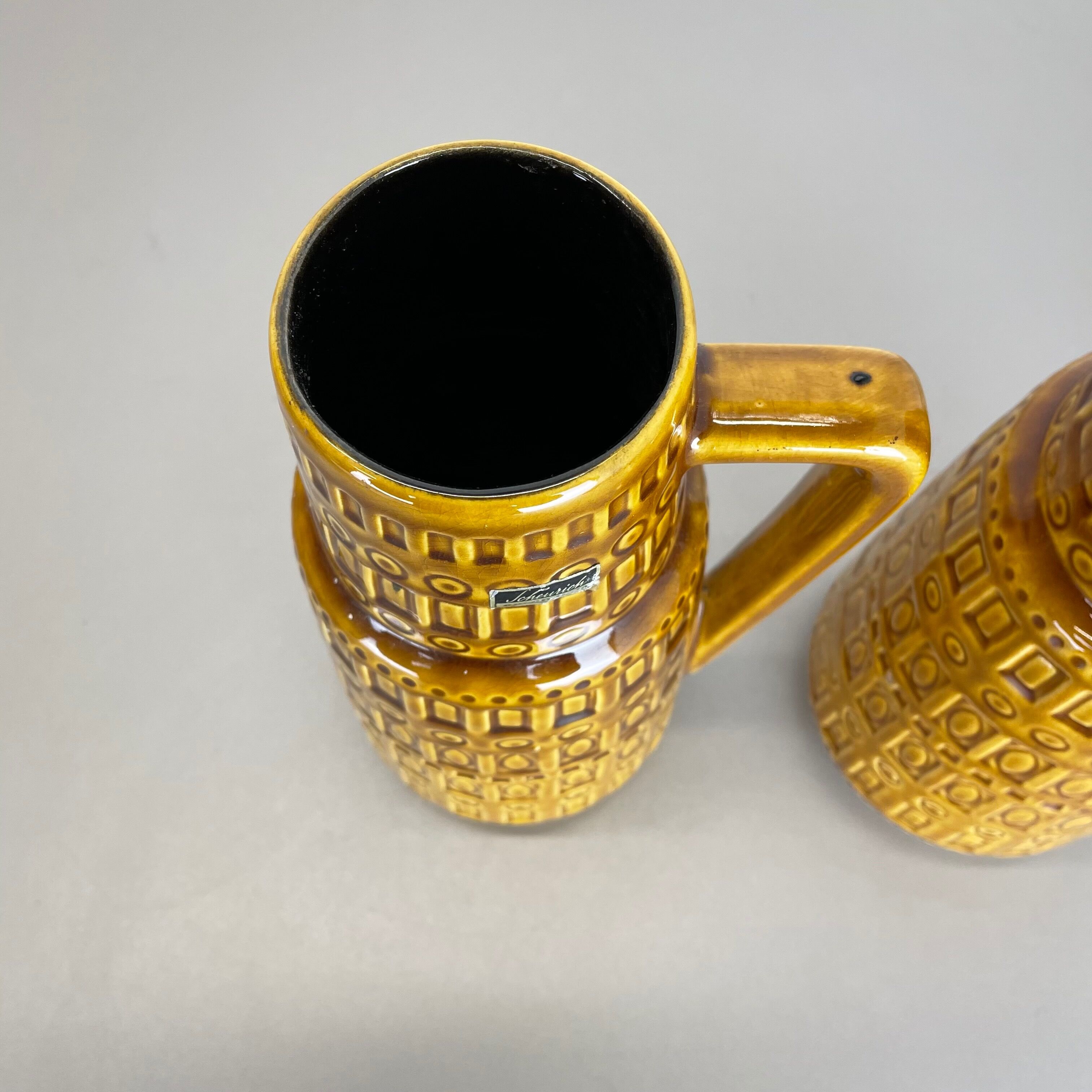 Set of Two Pottery Fat Lava Vases "ochre pattern" by Scheurich, Germany, 1970s