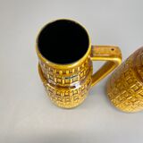 Set of Two Pottery Fat Lava Vases "ochre pattern" by Scheurich, Germany, 1970s