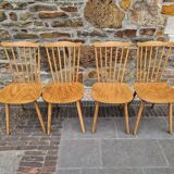 Set of 4 Baumann wooden chairs, 1950-60