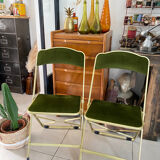 Pair of vintage green velvet folding chairs