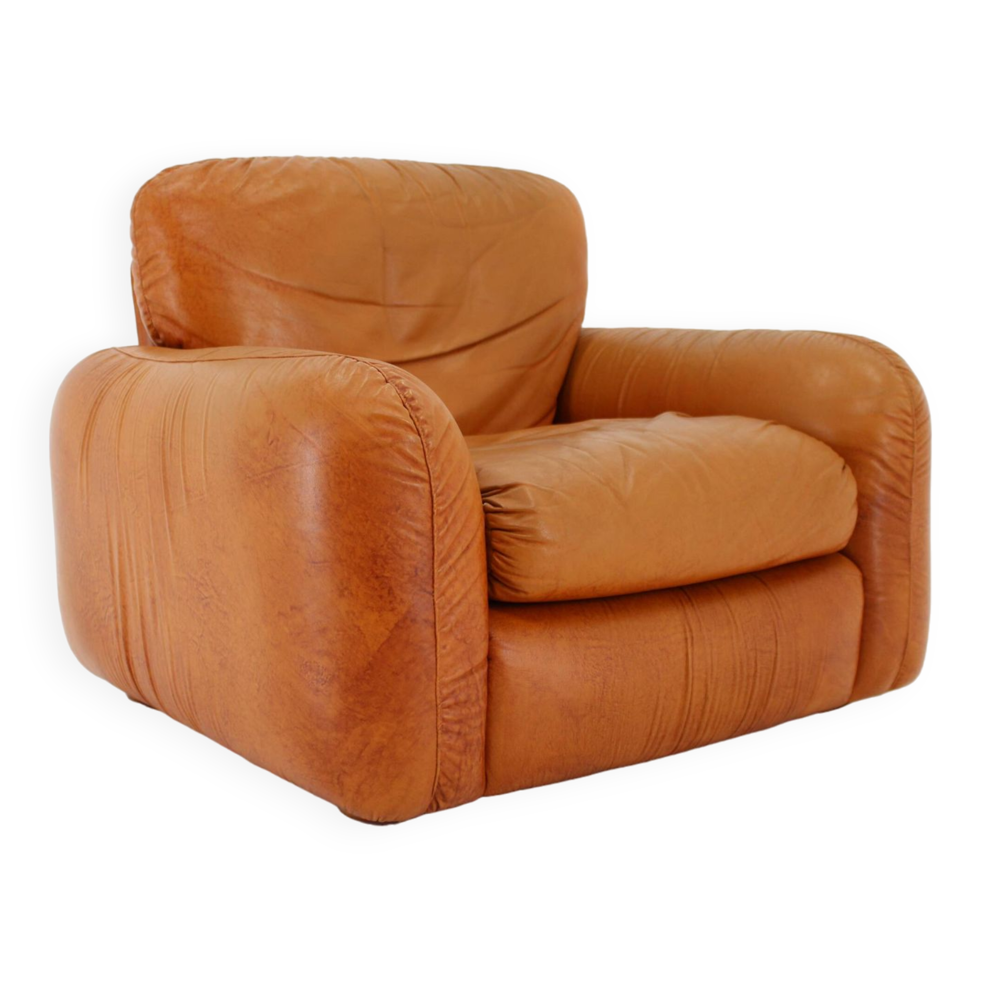 1970s  Cognac Leather Armchair ,Italy
